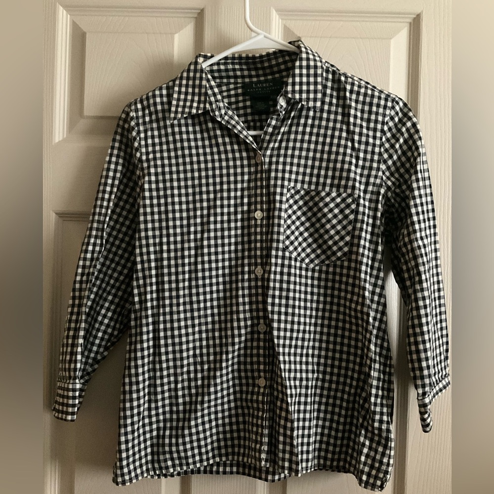 Ralph Lauren Green Label Black White Gingham Short Sleeve Preppy Retro Style
